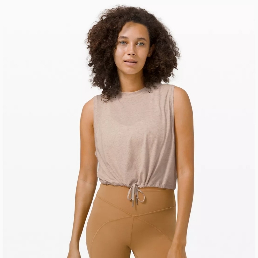 lululemon athletica sleeveless drawstring crop top in beige